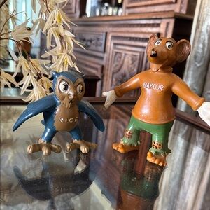 🐻🦉 Vintage College Mascot Figurines – Baylor Bear & Rice Owl (Mid-Century)